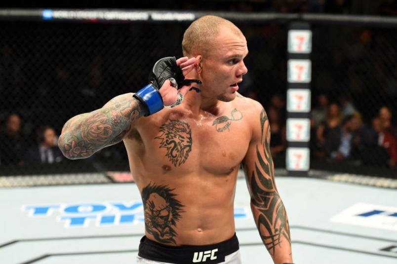PITTSBURGH, PA - SEPTEMBER 16: Anthony Smith reacts after defeating Hector Lombard of Cuba in their middleweight bout during the UFC Fight Night event inside the PPG Paints Arena on September 16, 2017 in Pittsburgh, Pennsylvania. (Photo by Josh Hedges/Zu
