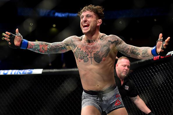 CHARLOTTE, NC - JANUARY 27: Gregor Gillespie reacts after defeating Jordan Rinaldi in their lightweight bout during the UFC Fight Night event inside the Spectrum Center on January 27, 2018 in Charlotte, North Carolina. (Photo by Jared C. Tilton /Zuffa