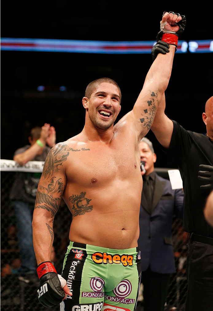 TORONTO, CANADA - SEPTEMBER 21: Brendan Schaub celebrates after defeating Matt Mitrione (not pictured) in their UFC heavyweight bout at the Air Canada Center on September 21, 2013 in Toronto, Ontario, Canada. (Photo by Josh Hedges/Zuffa LLC/Zuffa LLC via
