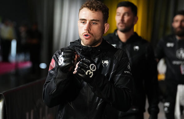 Brady Hiestand prepares to fight Batgerel Danaa of Mongolia in a bantamweight fight during the UFC Fight Night event at UFC APEX on April 22, 2023 in Las Vegas, Nevada. (Photo by Chris Unger/Zuffa LLC)