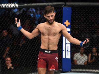 Matt Schnell celebrates his submission victory over in their flyweight bout during the UFC Fight Night event at the Prudential Center on August 3, 2019 in Newark, New Jersey. (Photo by Josh Hedges/Zuffa LLC)