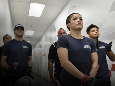 LAS VEGAS, NEVADA - JULY 30: Tracy Cortez prepares to fight Mariya Agapova in their flyweight fight during Dana White's Contender Series Week Six at the UFC Apex on July 30, 2019 in Las Vegas, Nevada. (Photo by Chris Unger/DWCS LLC/Zuffa LLC)