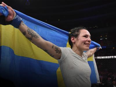 STOCKHOLM, SWEDEN - JUNE 01: Lina Lansberg of Sweden celebrates her victory over Tonya Evinger in their women's bantamweight bout during the UFC Fight Night event at Ericsson Globe on June 1, 2019 in Stockholm, Sweden. (Photo by Jeff Bottari/Zuffa LLC/Zuffa LLC via Getty Images)