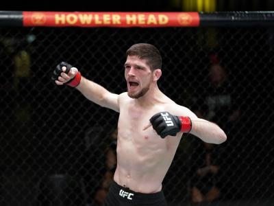 Jimmy Flick reacts after submitting Cody Durden in their flyweight bout during the UFC Fight Night event at UFC APEX on December 19, 2020 in Las Vegas, Nevada. (Photo by Cooper Neill/Zuffa LLC)
