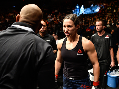 Sara McMann prepares to enter the Octagon before facing Ketlen Vieira of Brazil in their women's bantamweight bout during the UFC 215 event inside the Rogers Place on September 9, 2017 in Edmonton, Alberta, Canada. (Photo by Jeff Bottari/Zuffa LLC)