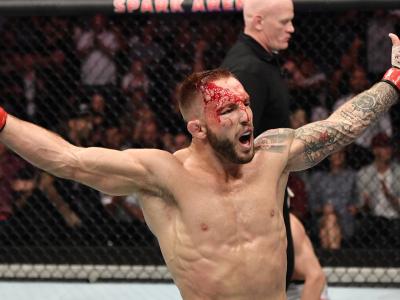 Brad Riddell of New Zealand reacts after the conclusion of his lightweight bout against Magomed Mustafaev during the UFC Fight Night event at Spark Arena on February 23, 2020 in Auckland, New Zealand. (Photo by Jeff Bottari/Zuffa LLC)