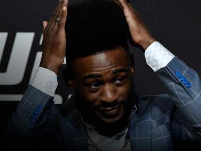 Aljamain Sterling interacts with media during the UFC 259 press conference at UFC APEX on March 04, 2021 in Las Vegas, Nevada. (Photo by Jeff Bottari/Zuffa LLC)