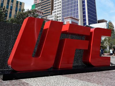 A general view of the UFC letters outside of New York New York Hotel and Casino on July 8, 2017 in Las Vegas, Nevada. (Photo by Brandon Magnus/Zuffa LLC)