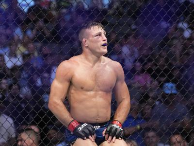 Drew Dober reacts after defeating Rafael Alves of Brazil in a lightweight fight during the UFC 277 event at American Airlines Center on July 30, 2022 in Dallas, Texas. (Photo by Chris Unger/Zuffa LLC)