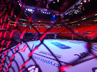 A general view of the Octagon prior to the UFC 299 event at Kaseya Center on March 09, 2024 in Miami, Florida. (Photo by Chris Unger/Zuffa LLC)