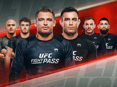 Arte de divulgação do UFC Fight Pass Invitational 7, com Nick Rodriguez, Mason Fowler, Kaynan Duarte, Luke Griffith, Renato Moicano e Cristian Guzman. (Divulgação)