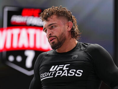 Nicky Rodriguez reacts after his victory against Mason Fowler during the UFC Fight Pass Invitational 7 event at UFC APEX on May 15, 2024 in Las Vegas, Nevada. (Photo by Chris Unger/Zuffa LLC)