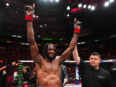Neil Magny reacts after his victory over Mike Malott in a welterweight bout during the UFC 297 event at Scotiabank Arena on January 20, 2024 in Toronto, Ontario. (Photo by Jeff Bottari/Zuffa LLC)