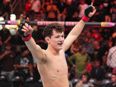 Chase Hooper reacts after his submission victory over Viacheslav Borshchev of Russia in a lightweight fight during the UFC Fight Night event at Enterprise Center on May 11, 2024 in St Louis, Missouri. (Photo by Josh Hedges/Zuffa LLC)