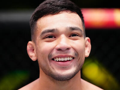 Christian Rodriguez reacts after his submission victory over Joshua Weems in a bantamweight fight during the UFC Fight Night event at UFC APEX on October 29, 2022 in Las Vegas, Nevada. (Photo by Jeff Bottari/Zuffa LLC)