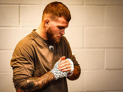 Jake Matthews of Australia has his hands wrapped prior to his fight during the UFC 302 event at Prudential Center on June 01, 2024 in Newark, New Jersey