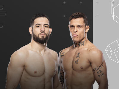 UFC middleweight athletes Nassourdine Imavov and Caio Borralho on a black and grey background with Octagon elements. 