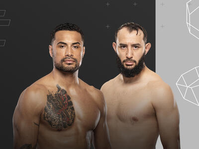 UFC light heavyweights Carlos Ulberg and Dominick Reyes stand in front of a black and grey background