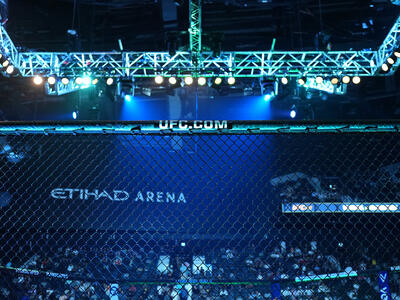 A general view of the Octagon prior to the UFC 280 event at Etihad Arena on October 22, 2022 in Abu Dhabi, United Arab Emirates. (Photo by Chris Unger/Zuffa LLC)