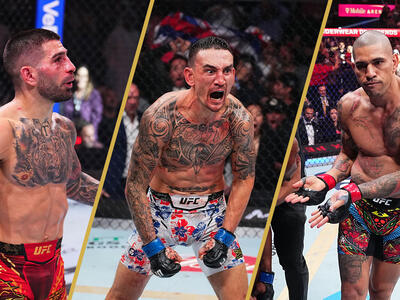 Ilia Topuria, Max Holloway and Alex Pereira celebrate knockouts