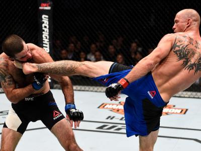 TORONTO, CANADA - DECEMBER 10:  (L-R) Donald Cerrone knocks out Matt Brown with a kick to the head in their welterweight bout during the UFC 206 event inside the Air Canada Centre on December 10, 2016 in Toronto, Ontario, Canada. (Photo by Jeff Bottari/Zu