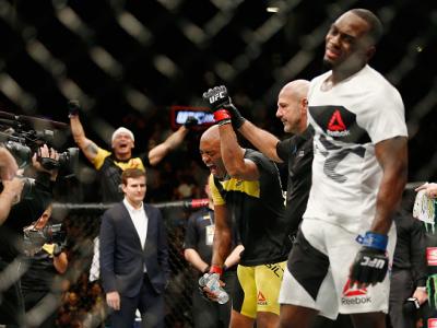 NEW YORK, NY - FEBRUARY 11:  Anderson Silva of Brazil reacts after his win by unanimous decision against Derek Brunson of United States in their middleweight bout during UFC 208 at the Barclays Center on February 11, 2017 in the Brooklyn Borough of New Yo