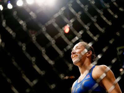 NEW YORK, NY - FEBRUARY 11:  Germaine de Randamie of The Netherlands walks into the Octagon beefore fighting Holly Holm (not pictured) of United States in their UFC women's featherweight championship bout during UFC 208 at the Barclays Center on February 
