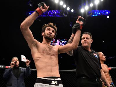 SHANGHAI, CHINA - NOVEMBER 25:  Zabit Magomedsharipov of Russia celebrates after his submission victory over Sheymon Moraes in their featherweight bout during the UFC Fight Night event inside the Mercedes-Benz Arena on November 25, 2017 in Shanghai, China