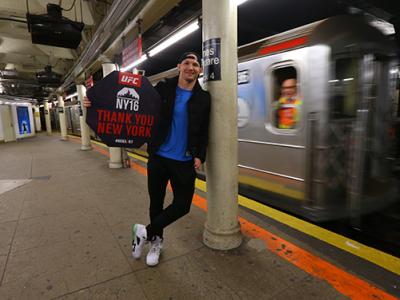 Ryan LaFlare helps UFC thank New York for making professional MMA legal (Photo Credit: Mike Stobe/Getty Images)