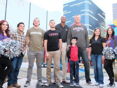 Henry Cejudo, CB Dollaway, Johnny Case and Lauren Murphy with Tom Chambers and Steven Hunter from the Phoenix Suns at Ryan House. (Photo credit Juan Cardenas)