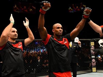LONDON, ENGLAND - MARCH 18:  Jimi Manuwa of England celebrates his knockout victory over Corey Anderson in their light heavyweight fight during the UFC Fight Night event at The O2 arena on March 18, 2017 in London, England. (Photo by Josh Hedges/Zuffa LLC