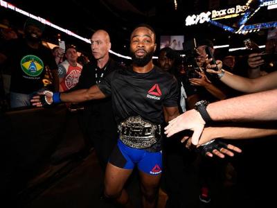 ATLANTA, GA - JULY 30:  Tyron Woodley celebrates his knockout victory over Robbie Lawler in their welterweight championship bout during the UFC 201 event on July 30, 2016 at Philips Arena in Atlanta, Georgia. (Photo by Jeff Bottari/Zuffa LLC/Zuffa LLC via