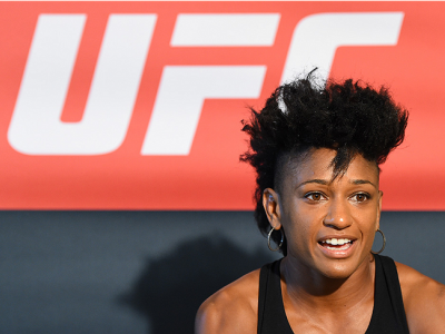 HOUSTON, TX - OCTOBER 01:  Angela Hill interacts with media during the UFC 192 Ultimate Media Day at the Toyota Center on October 1, 2015 in Houston, Texas. (Photo by Josh Hedges/Zuffa LLC/Zuffa LLC via Getty Images)