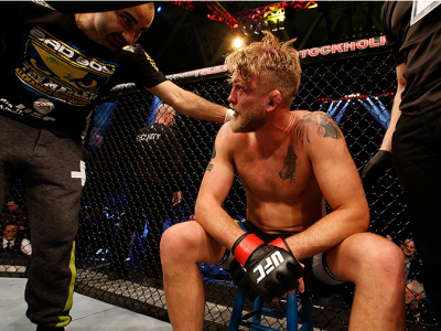STOCKHOLM, SWEDEN - JANUARY 24:  Alexander Gustafsson of Sweden reacts after his TKO loss to Anthony Johnson of the United States in their light heavyweight bout during the UFC Fight Night event at the Tele2 Arena on January 24, 2015 in Stockholm, Sweden.