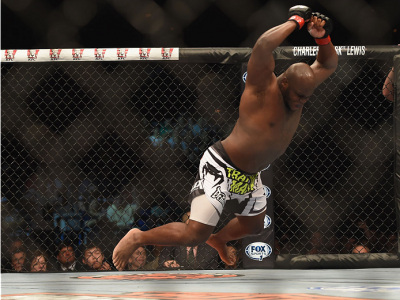 LAS VEGAS, NV - JULY 06:  Derrick Lewis celebrates after defeating Guto Inocente in their middleweight fight during the Ultimate Fighter Finale inside the Mandalay Bay Events Center on July 6, 2014 in Las Vegas, Nevada.  (Photo by Jeff Bottari/Zuffa LLC/Z