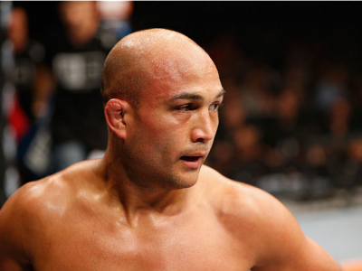 LAS VEGAS, NV - JULY 06:  BJ Penn recovers between rounds in his featherweight fight with Frankie Edgar during the Ultimate Fighter Finale inside the Mandalay Bay Events Center on July 6, 2014 in Las Vegas, Nevada.  (Photo by Josh Hedges/Zuffa LLC/Zuffa L