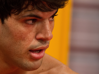 SAO PAULO, BRAZIL - FEBRUARY 03:  Viscardi Andrade warms up before his preliminary fight against Thiago "Jambo" Goncalves during filming of season two of The Ultimate Fighter Brazil on February 3, 2013 in Sao Paulo, Brazil. (Photo by Luiz Pires Dias/Zuffa