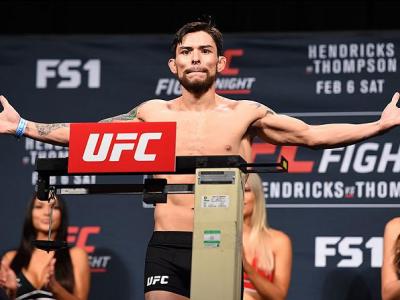 LAS VEGAS, NV - FEBRUARY 05:  Ray Borg steps on the scale during the UFC Fight Night weigh-in at the MGM Grand Conference Center on February 5, 2016 in Las Vegas, Nevada. (Photo by Josh Hedges/Zuffa LLC/Zuffa LLC via Getty Images)