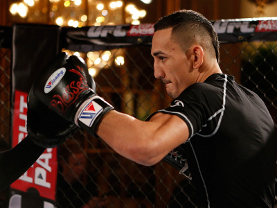 STOCKHOLM, SWEDEN - OCTOBER 01:  Max Holloway holds an open training session for media and fans at the Grand Hotel on October 1, 2014 in Stockholm, Sweden. (Photo by Josh Hedges/Zuffa LLC/Zuffa LLC via Getty Images)